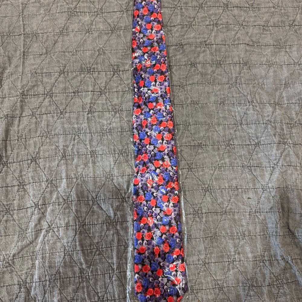 Floral Silk Tie By Desantis Collection Made In Italy Purple Red & Blue Flowers